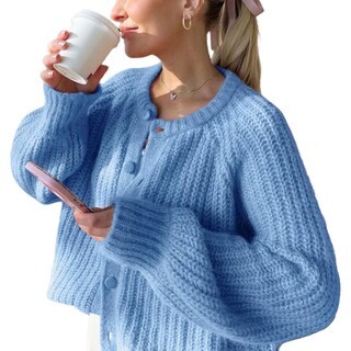 Foto 1 | Foto 1 | Cárdigan Findthy De Punto Grueso Para Mujer Manga Larga Azul Talla S - Venta Internacional.