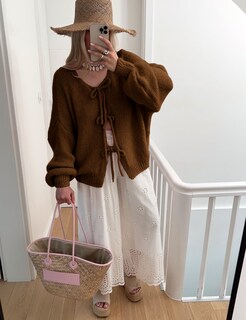 Foto 5 | Foto 5 | Jersey De Punto Skikyan Con Corbatín De Punto Cuello En V De Gran Tamaño Marrón - Venta Internacional.