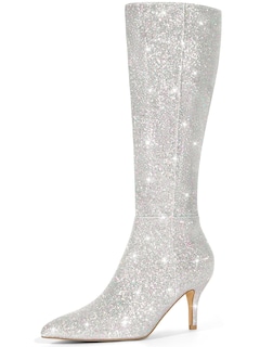 Foto 1 | Foto 1 | Botas Hasta La Rodilla Perphy Sparkly Glitter Con Tacón De Aguja Plateado - Venta Internacional.