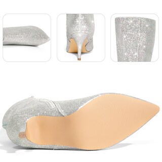Foto 4 | Foto 4 | Botas Hasta La Rodilla Perphy Sparkly Glitter Con Tacón De Aguja Plateado - Venta Internacional.