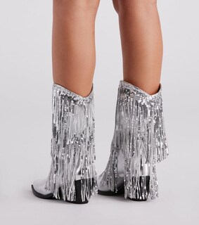 Foto 6 | Foto 6 | Botas Biubakua Silver Fringe Metallic Cowgirl Para Mujer - Venta Internacional.