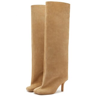 Foto 1 | Foto 1 | Botas Hasta La Rodilla Vomira Gamuza Nude Tacón De Aguja Ancho En La Pantorrilla - Venta Internacional.