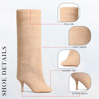 Foto 3 | Foto 3 | Botas Hasta La Rodilla Vomira Gamuza Nude Tacón De Aguja Ancho En La Pantorrilla - Venta Internacional.