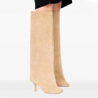 Foto 4 | Foto 4 | Botas Hasta La Rodilla Vomira Gamuza Nude Tacón De Aguja Ancho En La Pantorrilla - Venta Internacional.