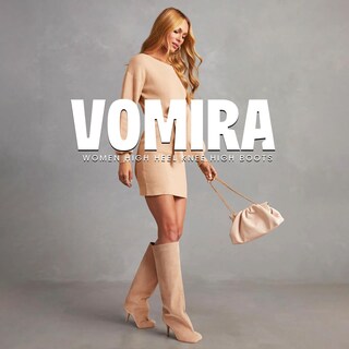Foto 5 | Foto 5 | Botas Hasta La Rodilla Vomira Gamuza Nude Tacón De Aguja Ancho En La Pantorrilla - Venta Internacional.