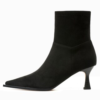 Foto 5 | Foto 5 | Boots Atsroel Para Mujer Gamuza Negra Punta Puntiaguda Tacón De Gatito - Venta Internacional.