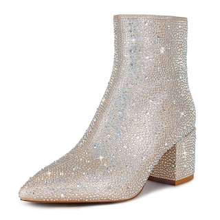 Foto 1 | Foto 1 | Botas Wetkiss Rhinestone Para Mujer Color Champán Tobillo Y Tacón Bajo - Venta Internacional.