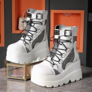 Foto 2 | Foto 2 | Botas Con Plataforma Macvise Para Mujer Tacón Alto Grueso 9 Cm Color Blanco - Venta Internacional.