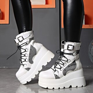 Foto 3 | Foto 3 | Botas Con Plataforma Macvise Para Mujer Tacón Alto Grueso 9 Cm Color Blanco - Venta Internacional.