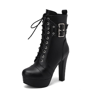 Foto 1 | Foto 1 | Botines Foremode De Piel Gótica Con Tacón Ancho Para Mujer - Venta Internacional.