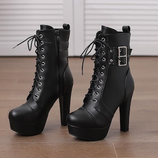 Foto 2 | Foto 2 | Botines Foremode De Piel Gótica Con Tacón Ancho Para Mujer - Venta Internacional.