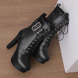 Foto 4 | Foto 4 | Botines Foremode De Piel Gótica Con Tacón Ancho Para Mujer - Venta Internacional.