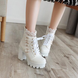 Foto 5 | Foto 5 | Botas Con Plataforma Meotina Goth Combat Chunky Heel White Women - Venta Internacional.