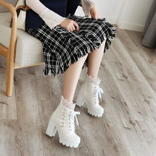 Foto 6 | Foto 6 | Botas Con Plataforma Meotina Goth Combat Chunky Heel White Women - Venta Internacional.