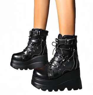 Foto 4 | Foto 4 | Botas Con Plataforma Macvise Para Mujer Góticas Gruesas Tacón Alto 01-black - Venta Internacional.