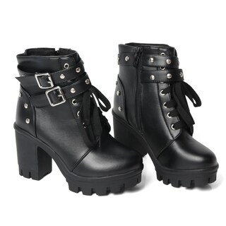 Foto 5 | Foto 5 | Botas Góticas Foreada  Botines De Combate Al Tobillo Con Tacón Grueso Para Mujer - Venta Internacional.