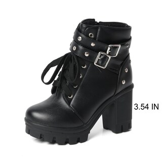 Foto 6 | Foto 6 | Botas Góticas Foreada  Botines De Combate Al Tobillo Con Tacón Grueso Para Mujer - Venta Internacional.