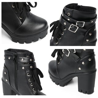 Foto 7 | Foto 7 | Botas Góticas Foreada  Botines De Combate Al Tobillo Con Tacón Grueso Para Mujer - Venta Internacional.