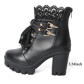Foto 3 | Foto 3 | Botas Con Plataforma Meotina  Botines Negros Con Tacón Grueso Para Mujer - Venta Internacional.