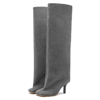 Foto 1 | Foto 1 | Botas Hasta La Rodilla Yishaweiqi De Gamuza Gris Con Tacón De Aguja Para Mujer - Venta Internacional.