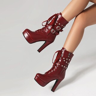 Foto 5 | Foto 5 | Botas Foremode Autumn Para Mujer Color Rojo Grueso Tacón Alto Plataforma - Venta Internacional.