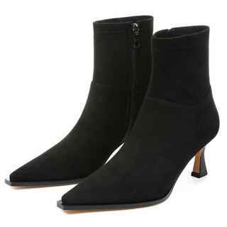 Foto 1 | Foto 1 | Boots Atsroel Para Mujer Gamuza Negra Punta Puntiaguda Tacón De Gatito - Venta Internacional.