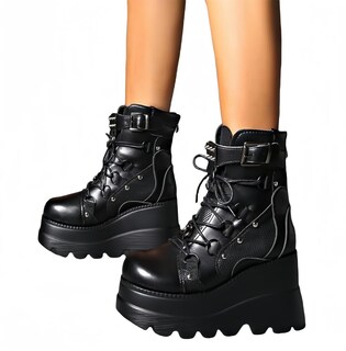 Foto 4 | Foto 4 | Botas Con Plataforma Macvise Para Mujer Góticas Gruesas Tacón Alto 01-black - Venta Internacional.