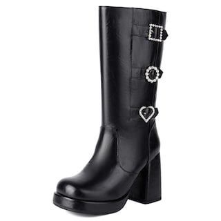 Foto 1 | Foto 1 | Botines Foremode De Piel Gótica Con Tacón Ancho Con Tachuelas Negras - Venta Internacional.