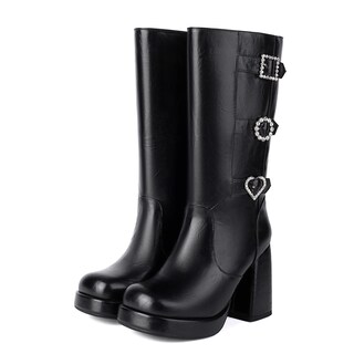 Foto 2 | Foto 2 | Botines Foremode De Piel Gótica Con Tacón Ancho Con Tachuelas Negras - Venta Internacional.