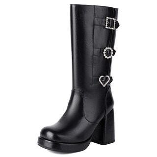 Foto 1 | Foto 1 | Botines Foremode De Piel Gótica Con Tacón Ancho Para Mujer Negros - Venta Internacional.