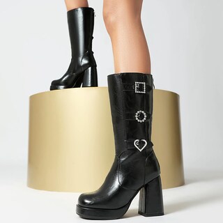 Foto 4 | Foto 4 | Botines Foremode De Piel Gótica Con Tacón Ancho Para Mujer Negros - Venta Internacional.