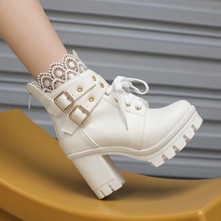 Foto 5 | Foto 5 | Botas Con Plataforma Meotina Goth Lace Hebilla Gothic White 8.5 - Venta Internacional.