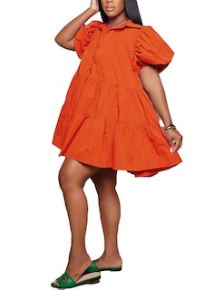 Foto 1 | Foto 1 | Vestido Wokanse  Túnica De Verano  Manga Corta  Babydoll  Swing  Naranja - Venta Internacional.