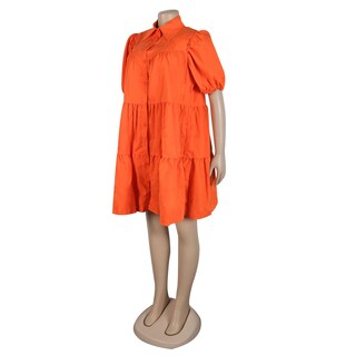 Foto 3 | Foto 3 | Vestido Wokanse  Túnica De Verano  Manga Corta  Babydoll  Swing  Naranja - Venta Internacional.