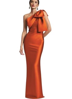 Foto 1 | Foto 1 | Vestido De Fiesta Mkojaa De Satén Con Diseño De Sirena Con Un Solo Hombro Us10 Naranja - Venta Internacional.