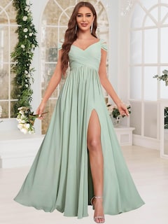 Foto 3 | Foto 3 | Vestido De Dama De Honor Fu Jiang Azul Empolvado Chifón Línea A Cuello En V - Venta Internacional.