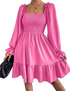 Foto 3 | Foto 3 | Vestido Ekaliy Para Mujer Manga Abullonada Color Rosa Intenso Talla Xl - Venta Internacional.
