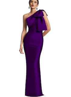 Foto 1 | Foto 1 | Vestido De Fiesta Mkojaa De Satén Largo Con Un Solo Hombro Y Lazo Color Ciruela Us24 - Venta Internacional.