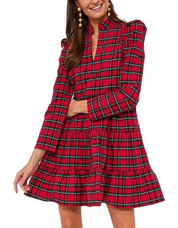 Foto 1 | Foto 1 | Vestido Túnica Yexpine Con Cuello En V Y Estampado A Cuadros De Manga Larga Para Mujer - Venta Internacional.