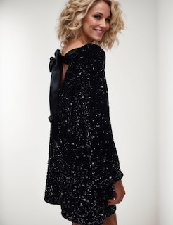 Foto 2 | Foto 2 | Minivestido Hocandy Con Lentejuelas Brillantes  Manga Larga  Sin Espalda  Negro - Venta Internacional.