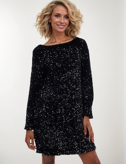 Foto 3 | Foto 3 | Minivestido Hocandy Con Lentejuelas Brillantes  Manga Larga  Sin Espalda  Negro - Venta Internacional.