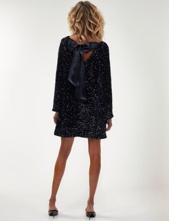 Foto 4 | Foto 4 | Minivestido Hocandy Con Lentejuelas Brillantes  Manga Larga  Sin Espalda  Negro - Venta Internacional.
