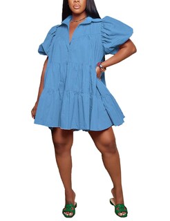 Foto 1 | Foto 1 | Vestido Wokanse Túnica De Verano Manga Corta Babydoll Azul Xl - Venta Internacional.