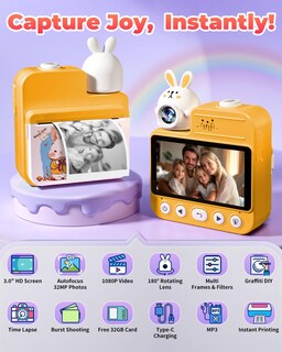 Foto 2 | Foto 2 | Cámara De Impresión Instantánea Hittymoon Kids De 3.0 Pulgadas Con Tarjeta Tf De 32 Gb Amarilla - Venta Internacional.