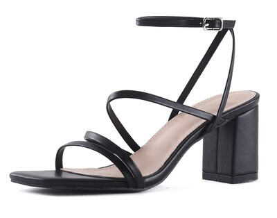 Foto 1 | Foto 1 | Sandalias De Tacón Lacuone Con Tacón Ancho Con Tiras Para Mujer Color Negro 7 - Venta Internacional.