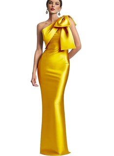 Foto 1 | Foto 1 | Vestido De Dama De Honor Mkojaa De Satén Con Un Solo Hombro Color Sirena Amarillo - Venta Internacional.