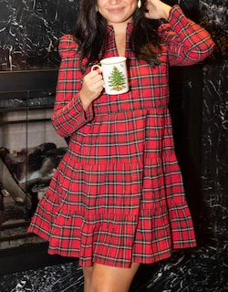 Foto 4 | Foto 4 | Vestido Túnica Yexpine Con Cuello En V Y Estampado A Cuadros De Manga Larga Para Mujer - Venta Internacional.