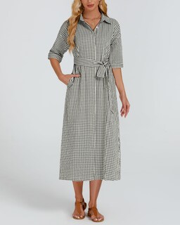 Foto 6 | Foto 6 | Vestido Largo Yexpine A Cuadros De Media Manga Con Cuello En V Y Cinturón Para Mujer - Venta Internacional.