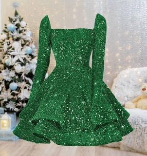 Foto 4 | Foto 4 | Vestido De Bienvenida Yoff Mangas Largas Escalonadas Lentejuelas Purpurinas Pavo Real - Venta Internacional.