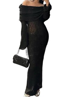 Foto 2 | Foto 2 | Vestido Largo Letsvdo De Manga Larga Con Hombros Descubiertos Para Mujer - Venta Internacional.